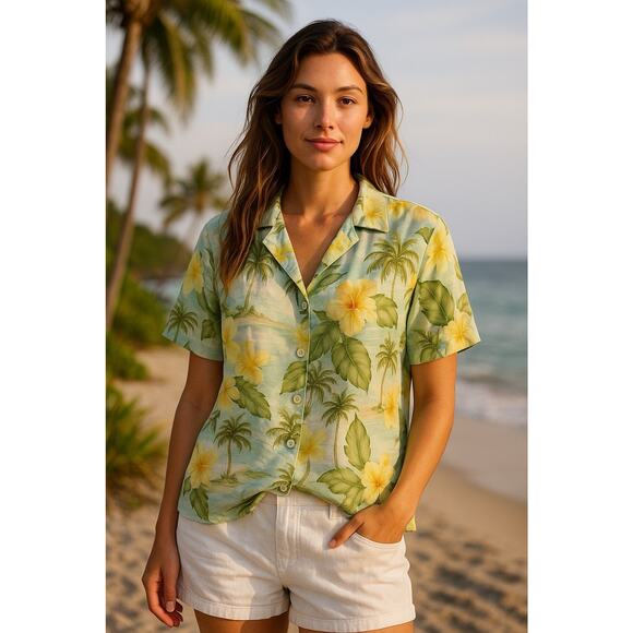 Tommy Bahama 100% Silk Tropical Camp Shirt Womens Size M Floral Print - Picture 1 of 9